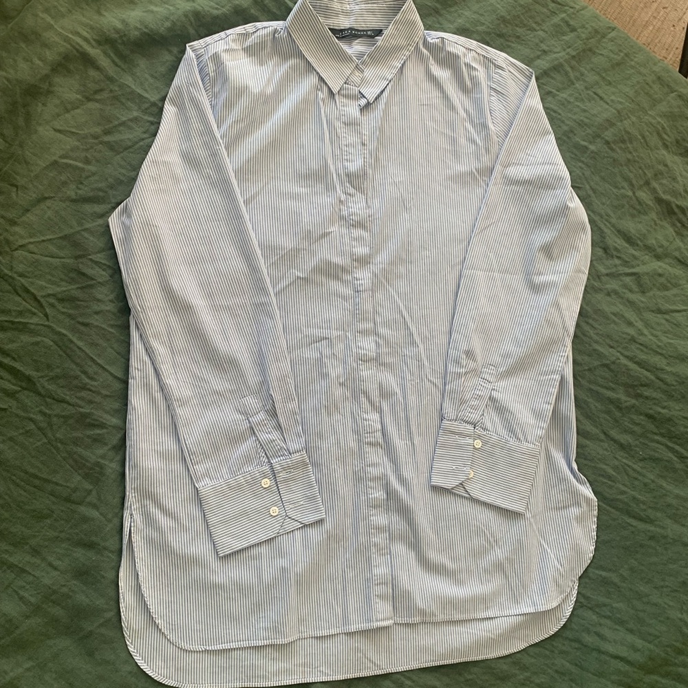 NWOT Zara Blue White Striped Shirt
